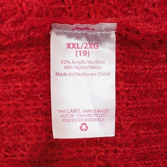 No Boundaries Sweater Women's Size XXL Crisscross Fuzzy Red with Beads Christmas - Picture 6 of 10